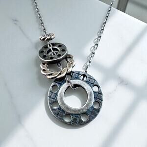 Lure Signed Sterling Silver Industrial Modernist Minimalist Pendant Necklace 925